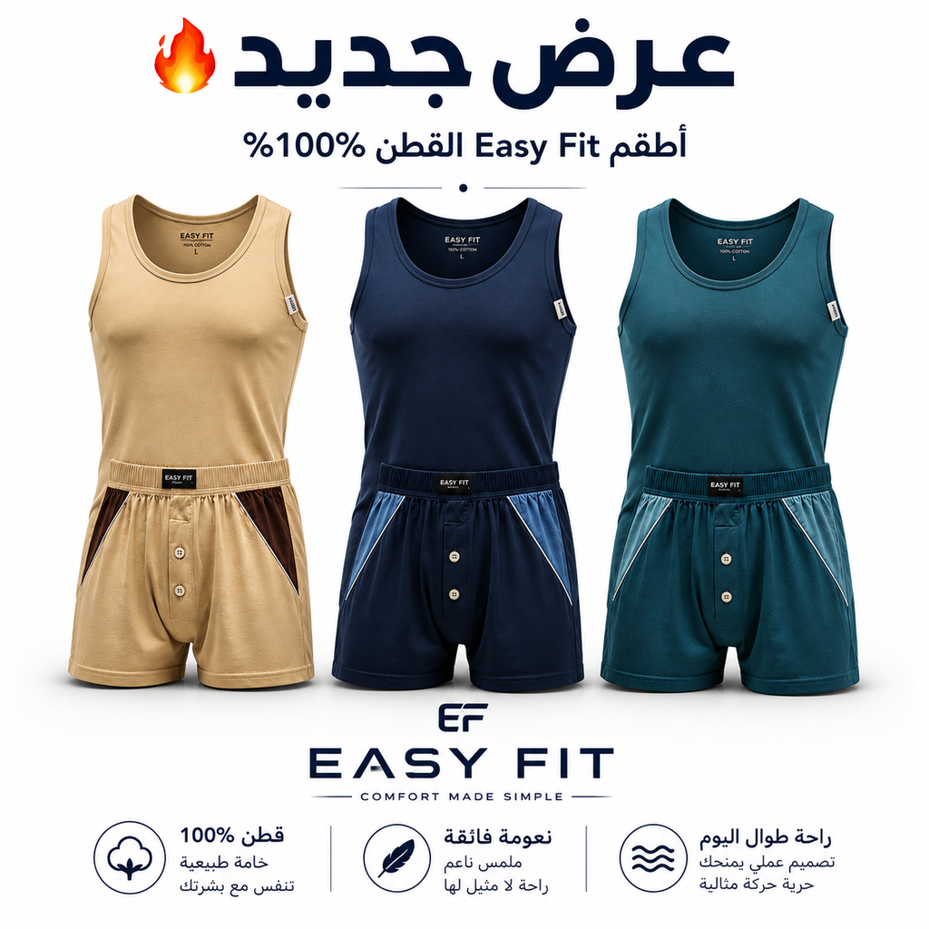 ثلاثه اطقم رجالي فانلة وشورت قطن – مريح وناعم